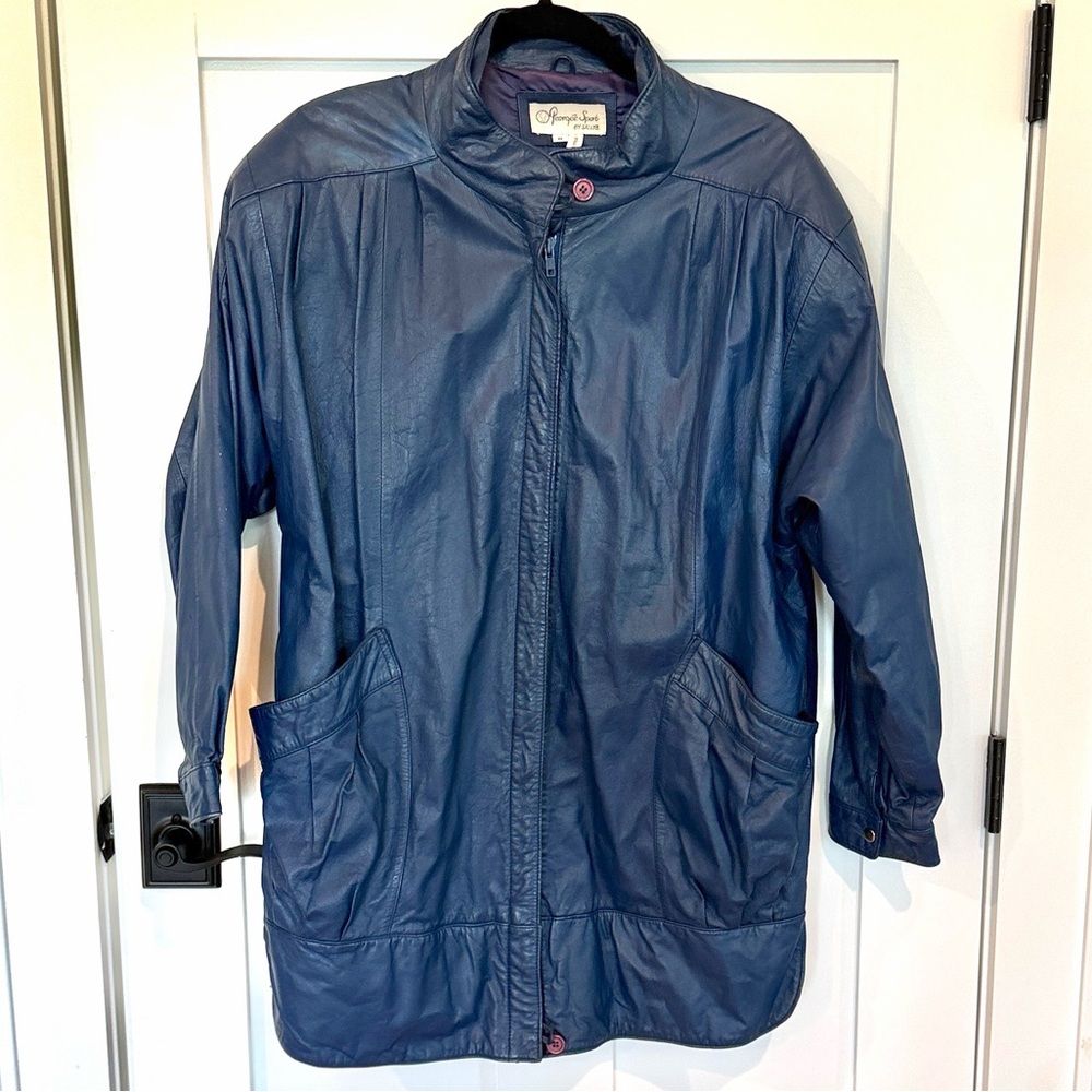 Peorgee Sport by SallyB Vintage Navy Leather Jacket